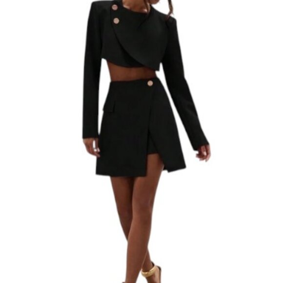 Shein gold button cropped blazer black women's size L - Picture 3 of 10